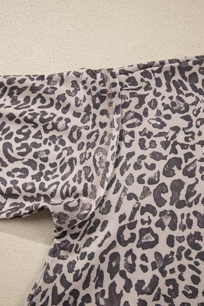 Pink Leopard Print Patchwork Crew Neck Sweatshirt