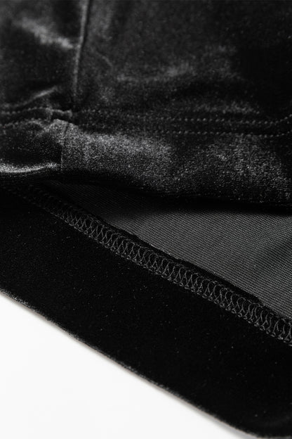 Black Shiny Velvet Drawstring High Waist Straight Leg Casual Pants