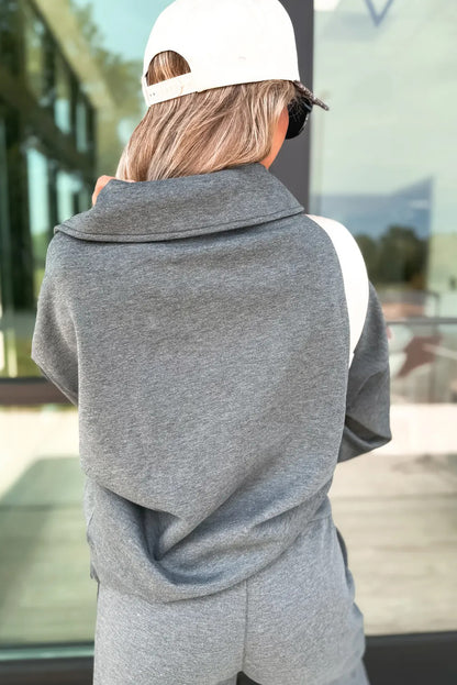 Bristol Black Collared V Neck Pullover Sweatshirt Sweatpants Set