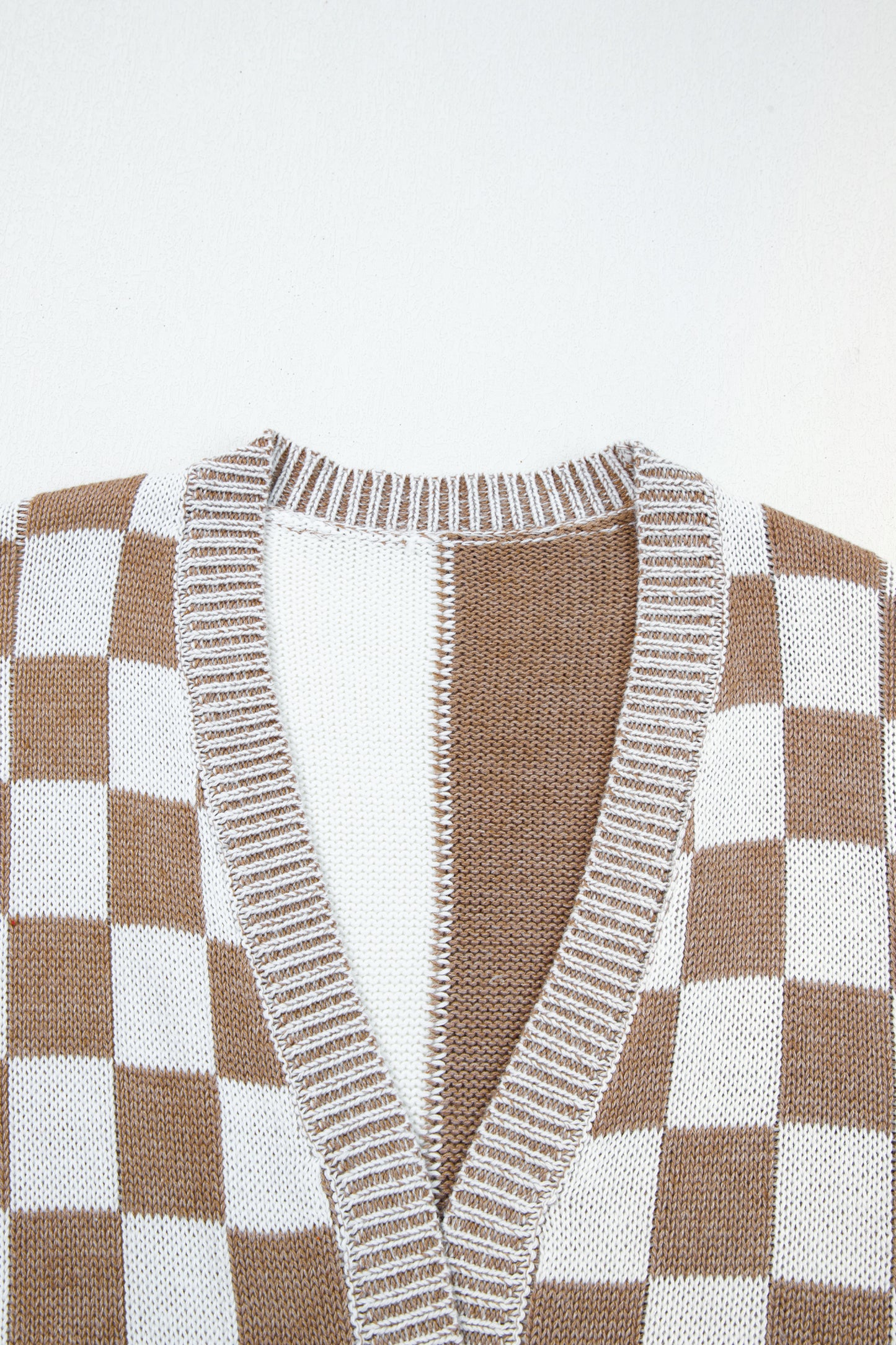 Black Plus Size Checkered Bubble Sleeve Drop Shoulder Open Cardigan