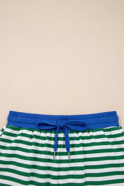 Yellow Stripe Drop Shoulder Boxy Casual Terry Short Set