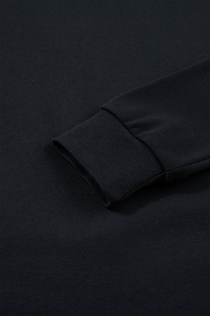 Black Solid Color Dropped Shoulder Long Sleeve Top