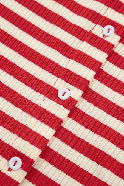 Red Stripe Buttoned Ribbed Knit Tank Top