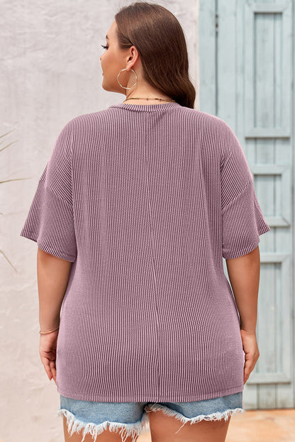 Black Textured V-Neck Dropped Shoulder Plus T-Shirt