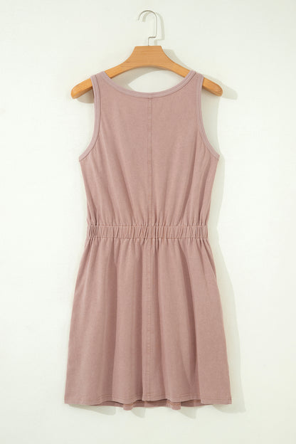 Ashleigh Blue Mineral Wash U Neck Elastic Waist Sleeveless Mini Dress