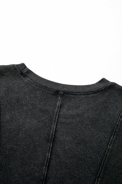 Burgundy Exposed Seam Ribbed Long Sleeve Top