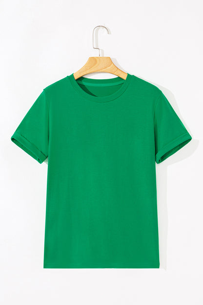 Red Casual Plain Crew Neck Tee