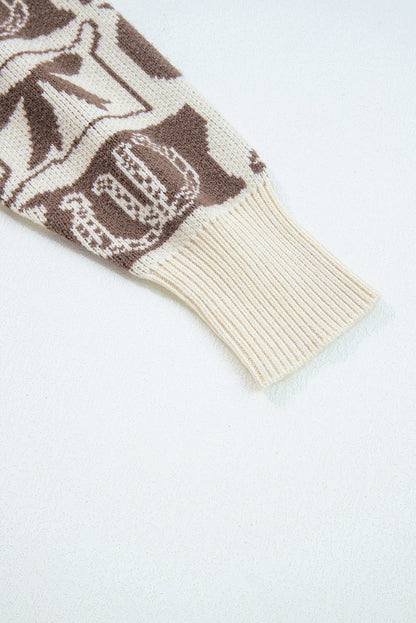Brown Bows & Horseshoes Pattern Western Fashion Print Sweater