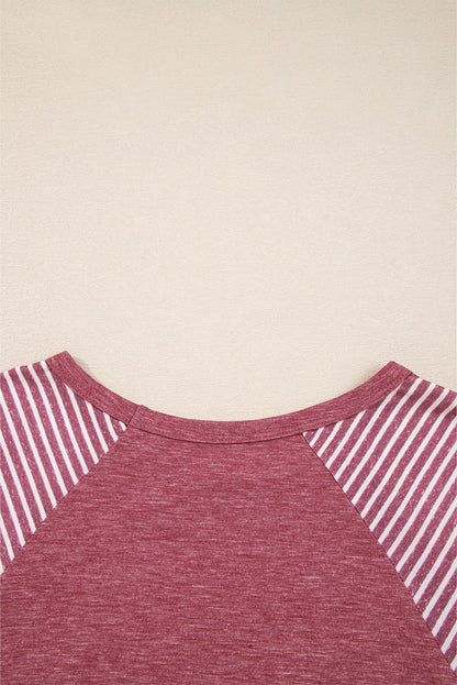 Navy Blue Contrast Print Striped Raglan Long Sleeve Loose Top