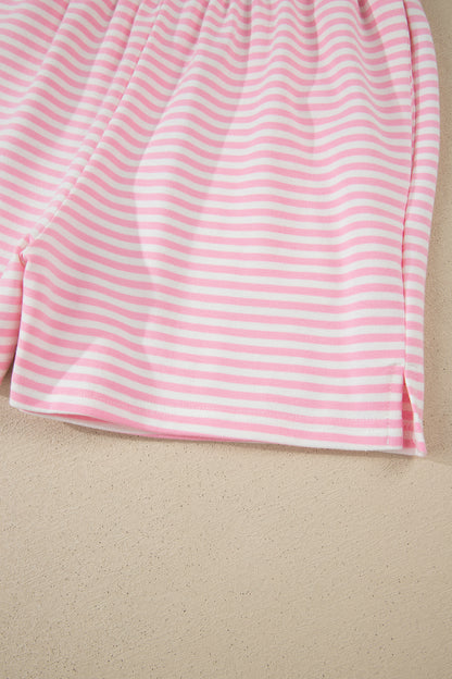 Sky Blue Stripe Oversize Mock Neck Sweatshirt and Shorts Set