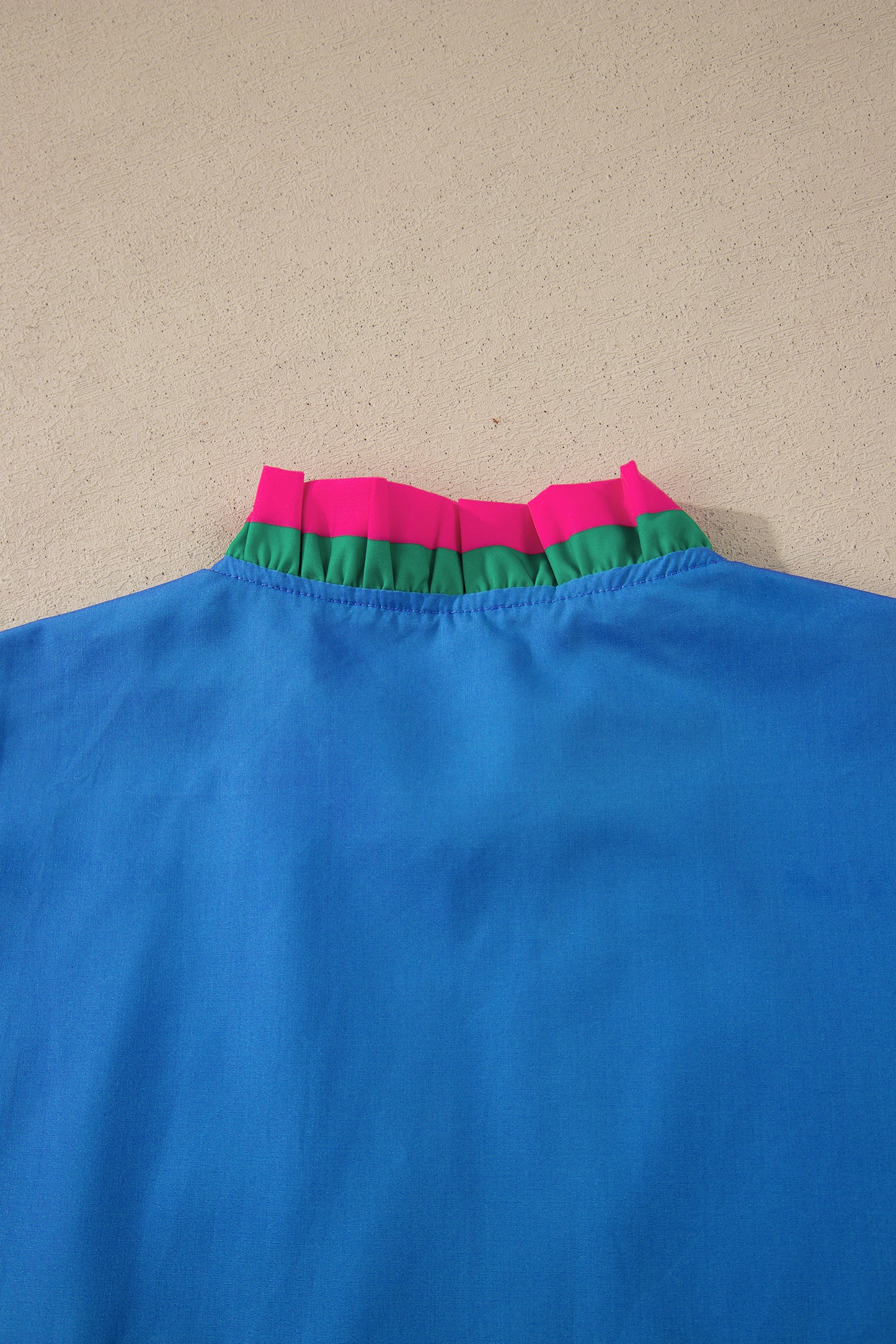 Green Striped Frilled Collar Ruffled Short Sleeve Blouse