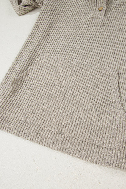 Simply Taupe Ribbed Texture Drop Shoulder Henley Knit Top