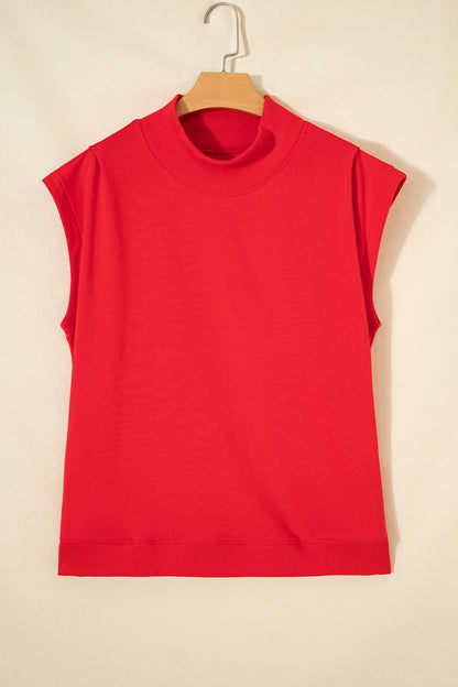 Light Grey Solid Color High Neck Cap Sleeve Loose Top