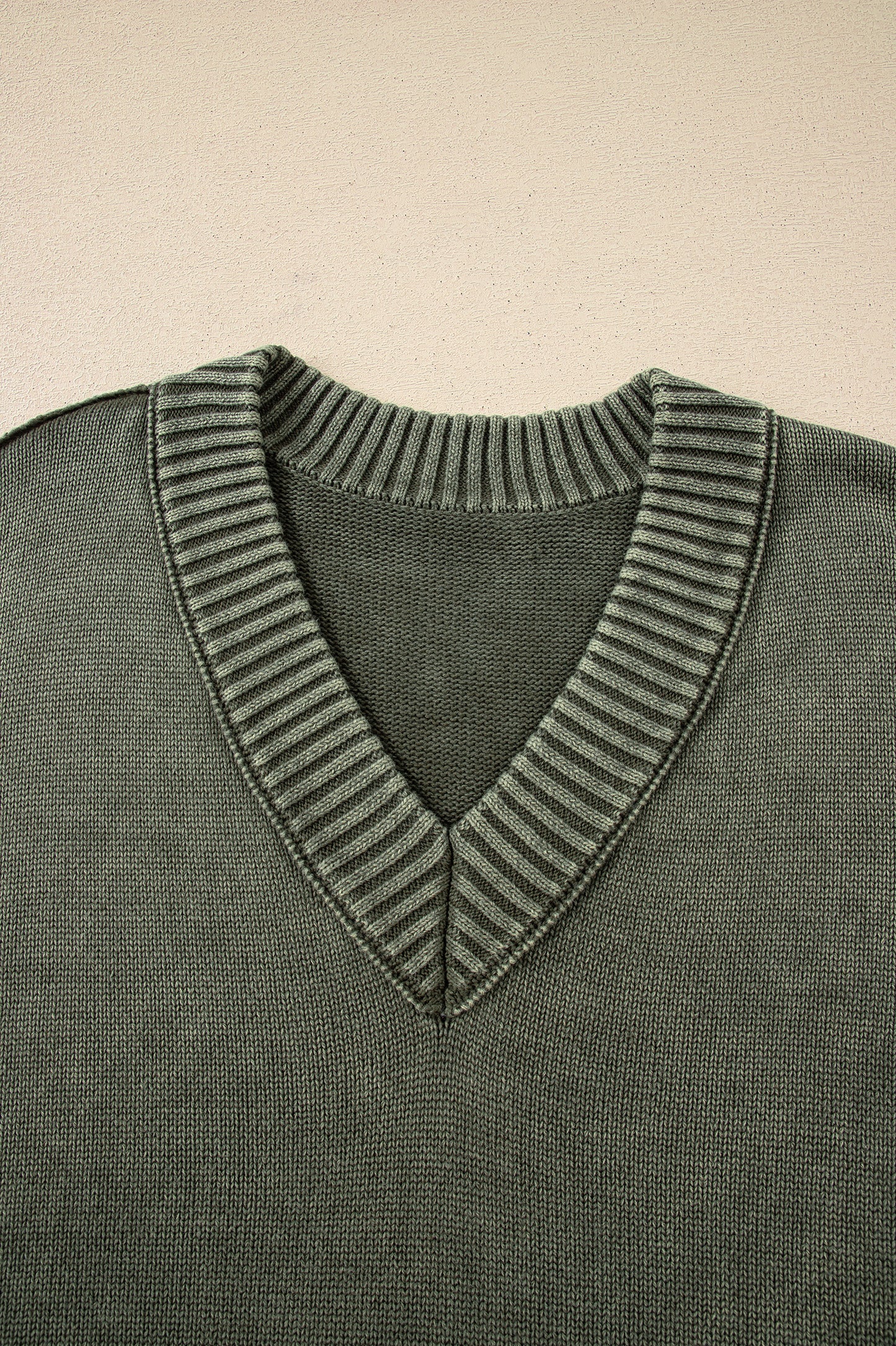 Black Mineral Wash V Neck Knit Exposed Seam Drop Shoulder Loose Sweater