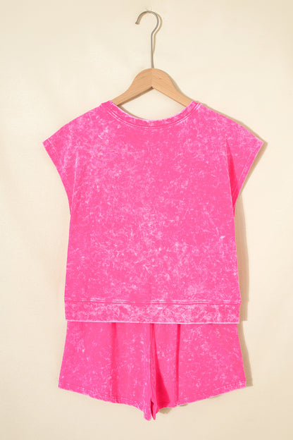 Rose Red Mineral Wash Cotton Short Set