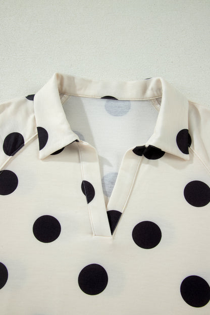 Pink Polka Dot Print V Neck Tee Short Set