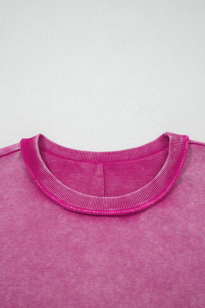 Rose Red Mineral Wash Exposed Seam Side Slit Sweatshirt