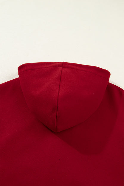 Racing Red Contrast Cuffed Drop Shoulder Zip up Tunic Hoodie