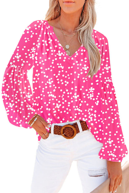 Yellow Floral Print V Neck Long Puff Sleeve Top