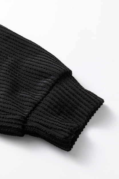 Black MERRY Corded Long Sleeve Top and Pockets Pants Set
