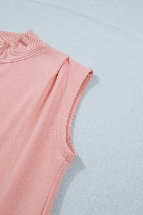 Black Solid Color High Neck Cap Sleeve Loose Top