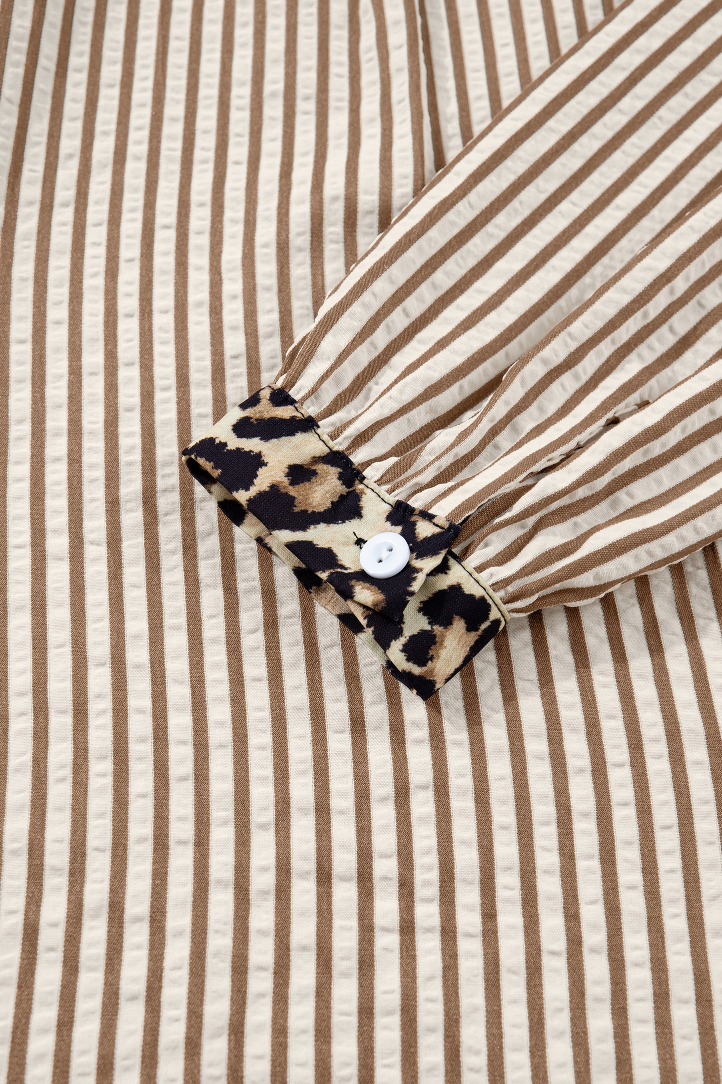 Pink Stripe Leopard Patchwork Long Sleeve Shirt