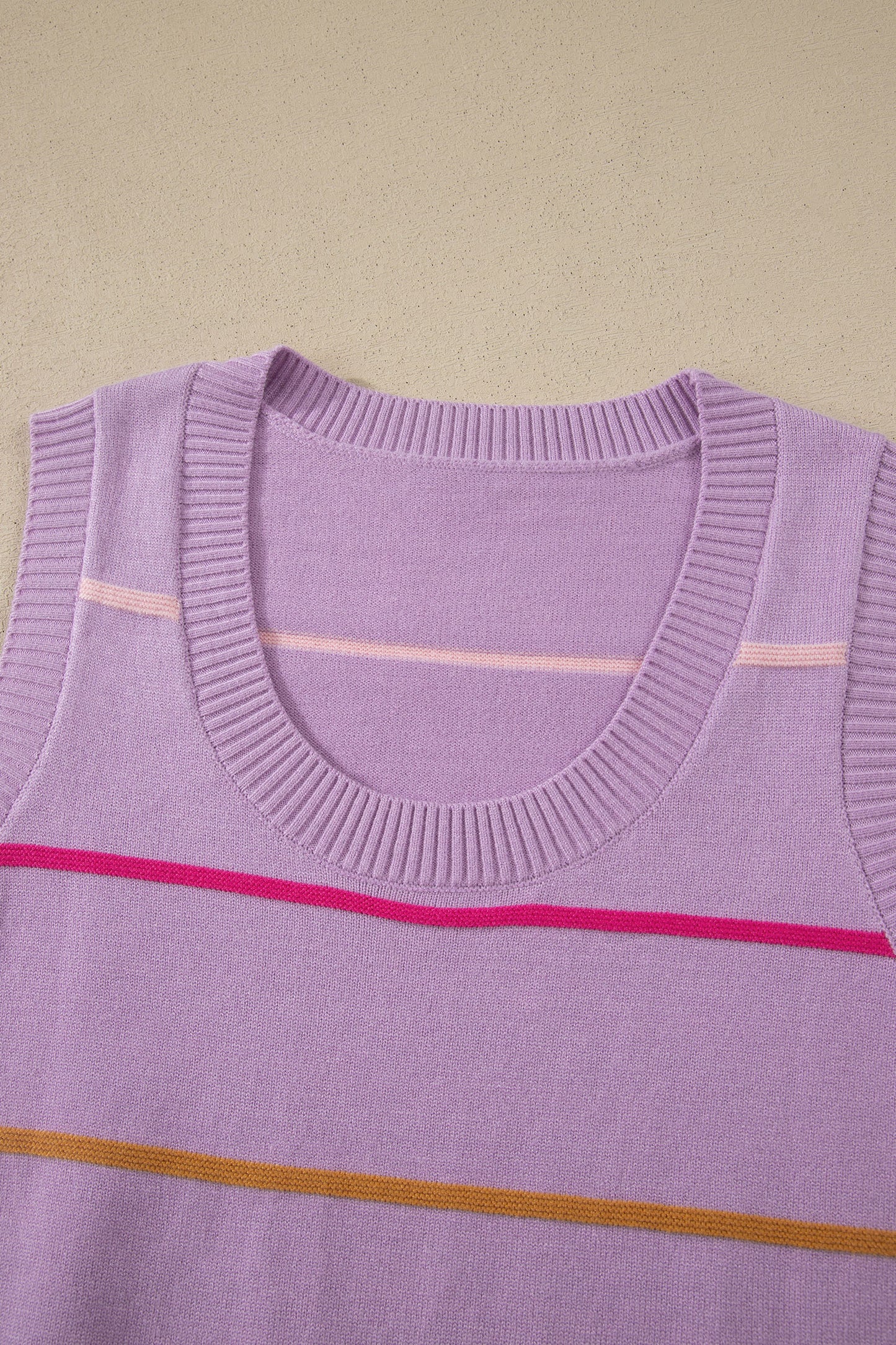 Sky Blue Stripe Round Neck Knitted Sweater Tank