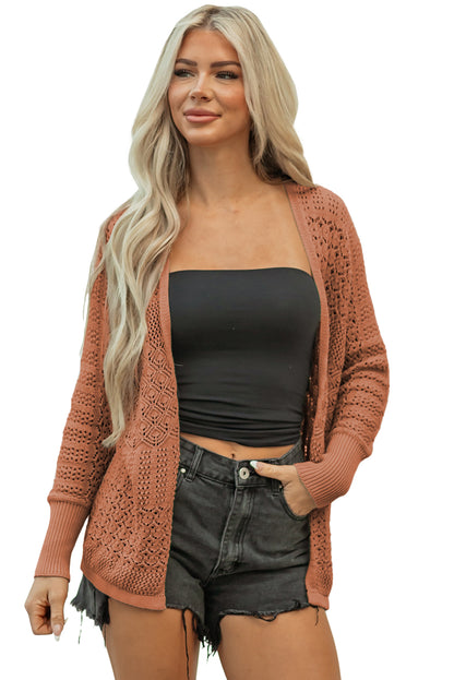Lapis Mix Pattern Hollowed Knit Open Front Cardigan