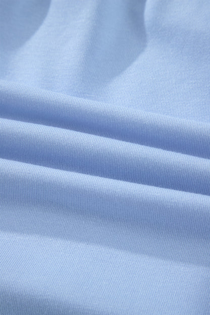 Mist Blue Loose Polo Tee Elastic Waist 2pcs Short Set
