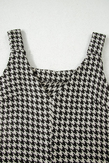 Red Houndstooth Print V Neck Sleeveless Mini Dress