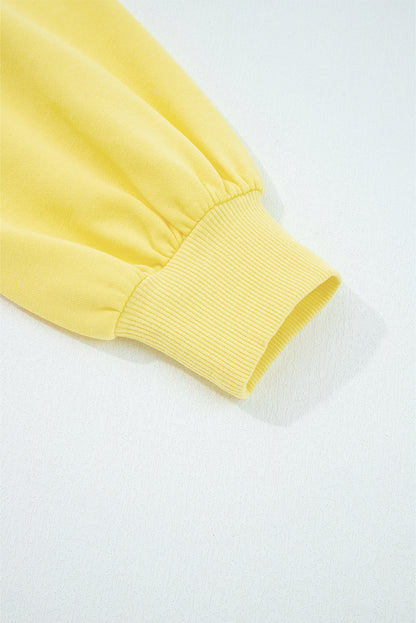 Yellow Cream Drop Shoulder Puff Sleeve Crop Pullover Drawstring Wide Leg Pants Set