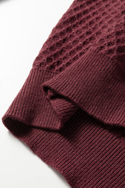 Burgundy Contrast Lace Frilled Trim Raglan Sleeve Sweater
