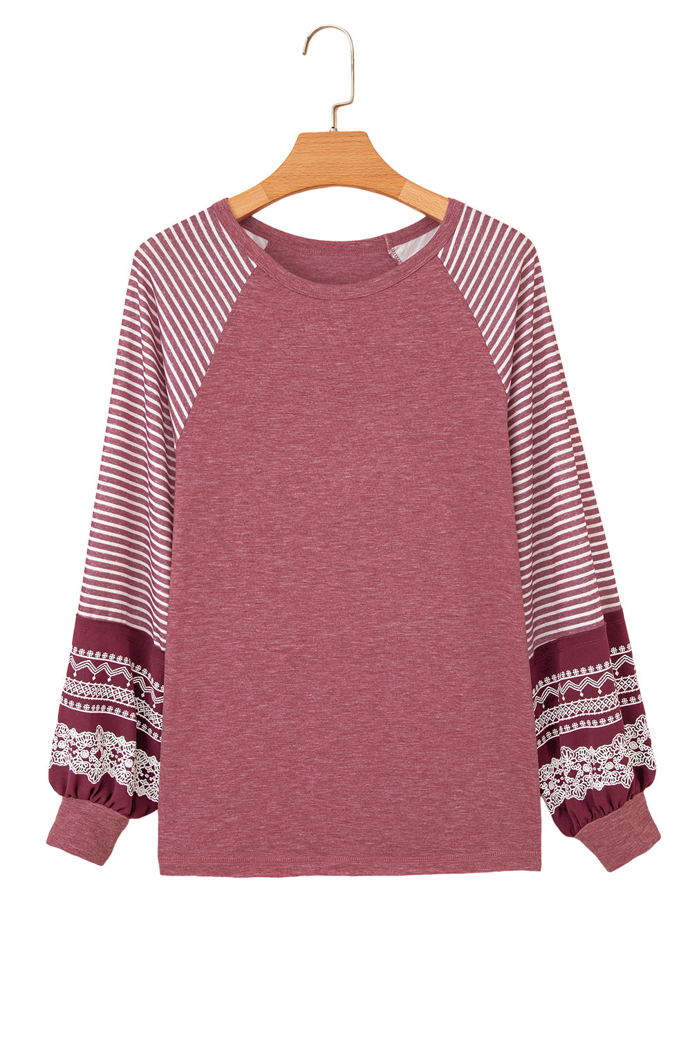 Navy Blue Contrast Print Striped Raglan Long Sleeve Loose Top