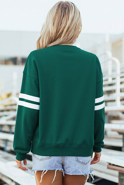 Navy Blue Varsity Striped Detail Drop Shoulder Oversized Sweatshirt