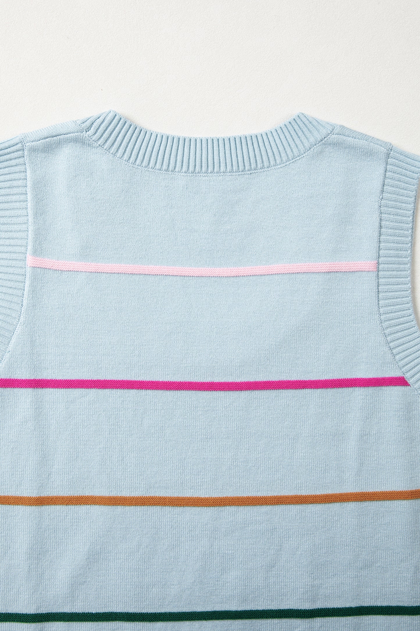 Sky Blue Stripe Round Neck Knitted Sweater Tank