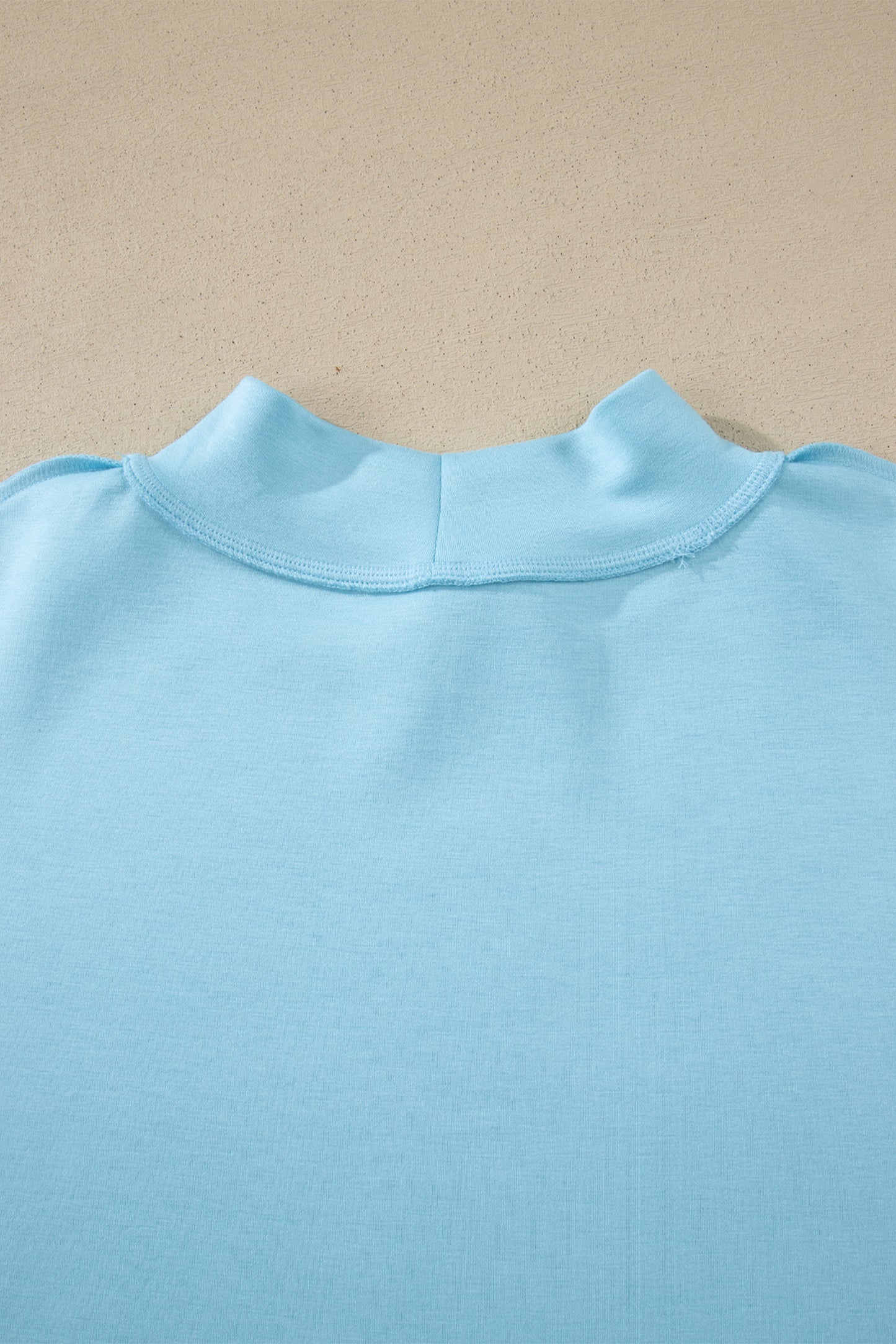 Moonlight Jade Solid Color Exposed Seam Mock Neck Oversize Tee Casual Shorts 2pcs Outfit
