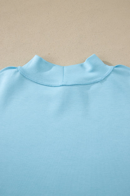 Moonlight Jade Solid Color Exposed Seam Mock Neck Oversize Tee Casual Shorts 2pcs Outfit