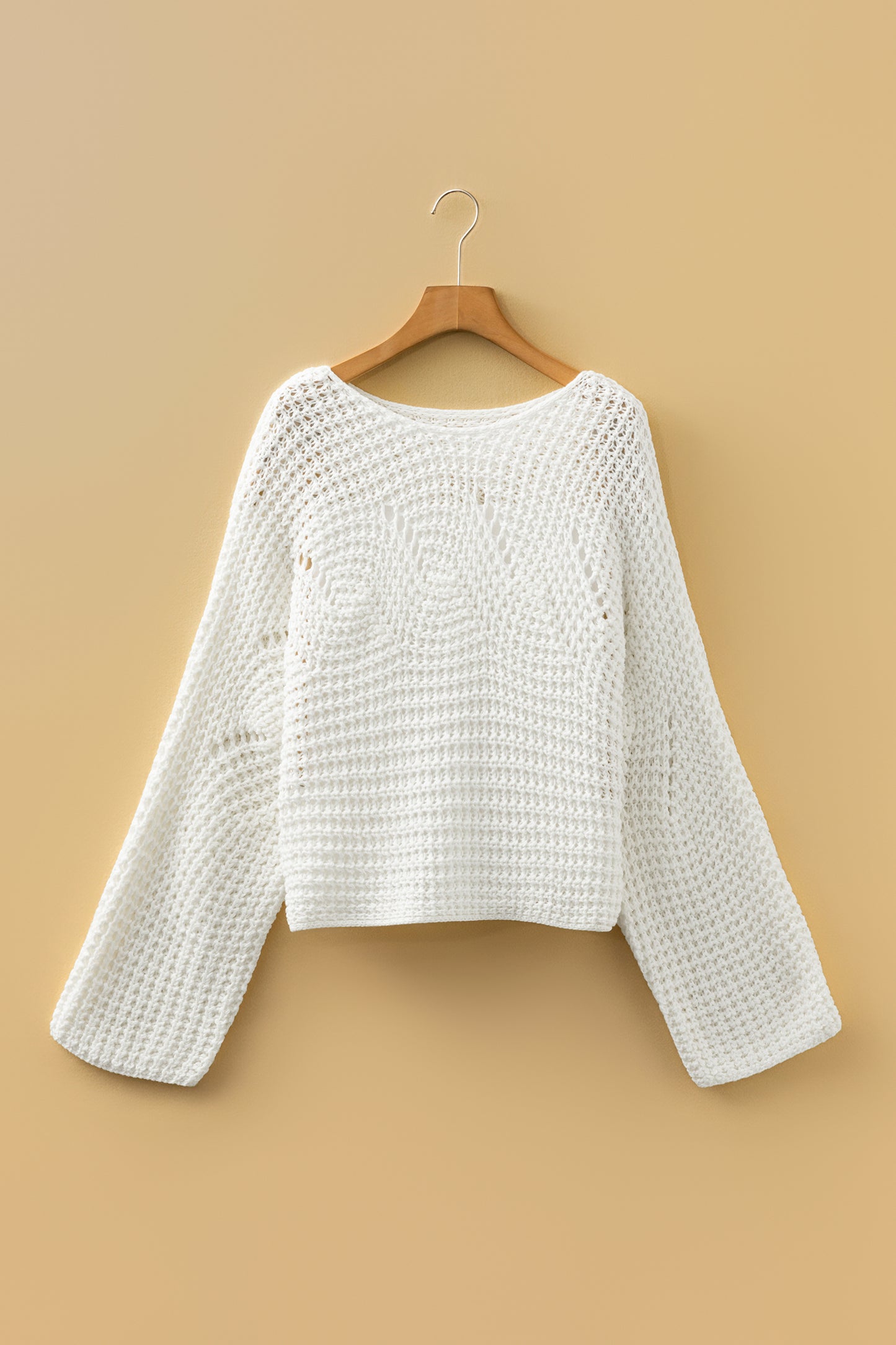 Camel Hollowed Detail Wide Sleeve Loose Pullover Sweater