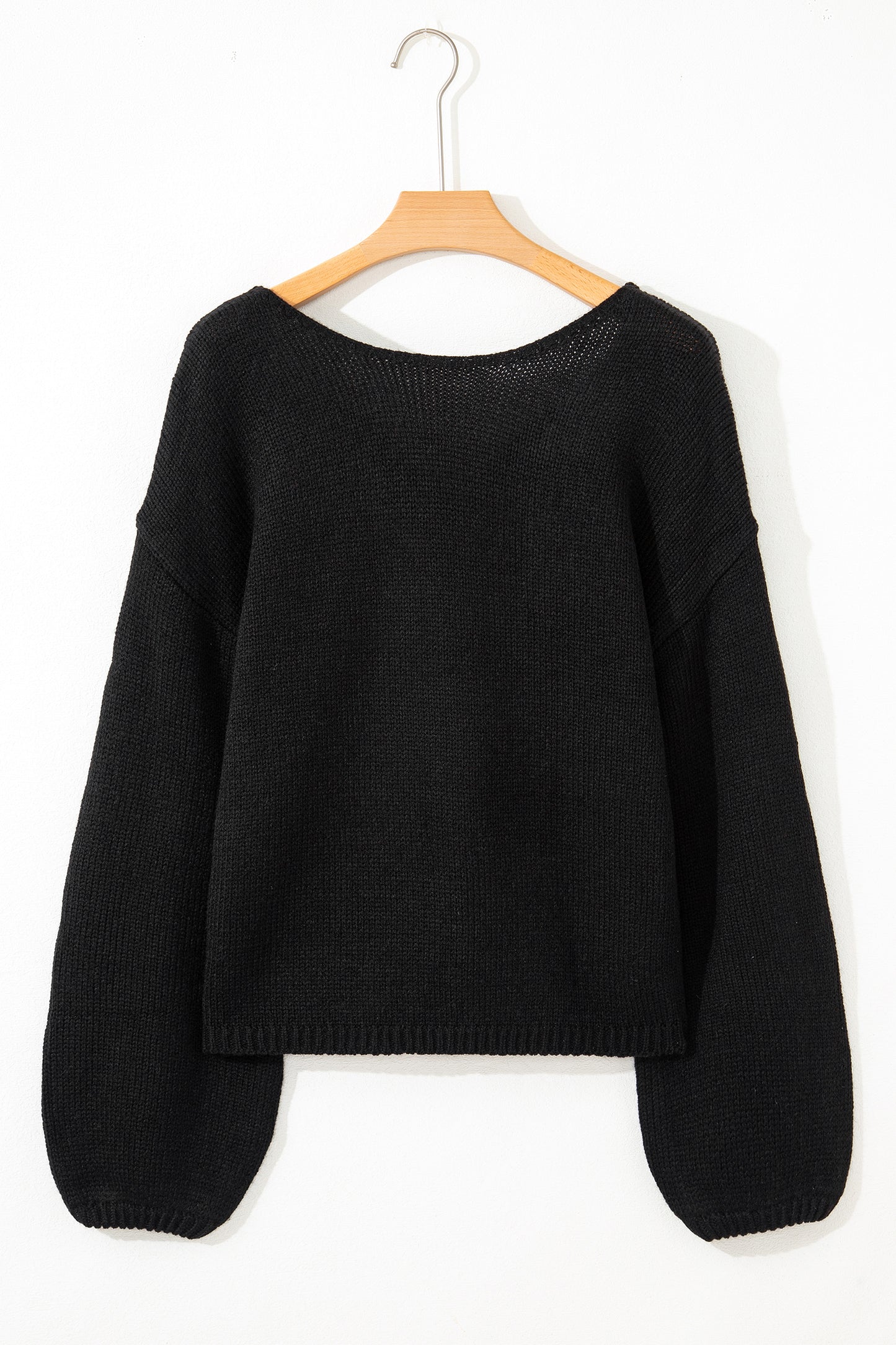 Fiery Red Festive Bow Backless Bubble Sleeve Sweater