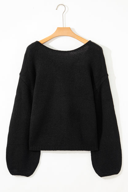 Fiery Red Festive Bow Backless Bubble Sleeve Sweater