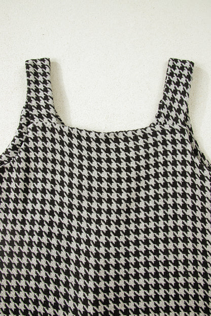 Red Houndstooth Print V Neck Sleeveless Mini Dress
