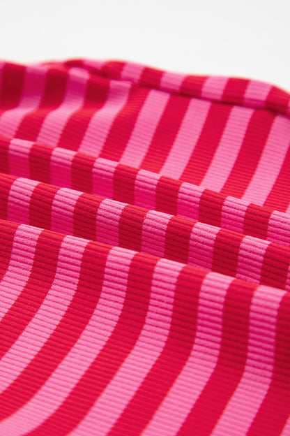 Rose Stripe Contrast Elastic Waist Casual Ribbed Shorts
