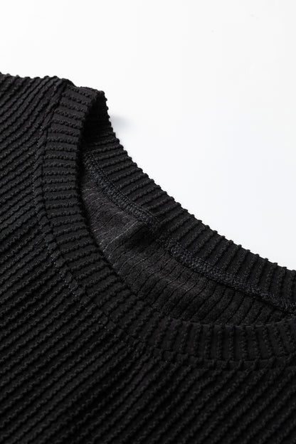 Black MERRY Corded Long Sleeve Top and Pockets Pants Set
