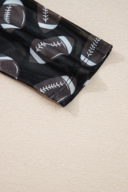 Black Game Day Rugby Mesh Sheer Long Sleeve Top