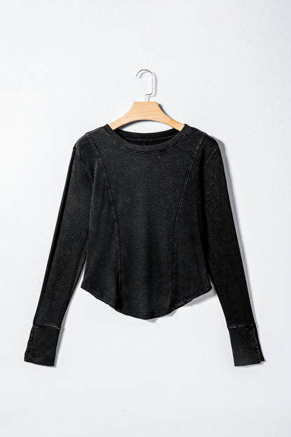 Burgundy Exposed Seam Ribbed Long Sleeve Top