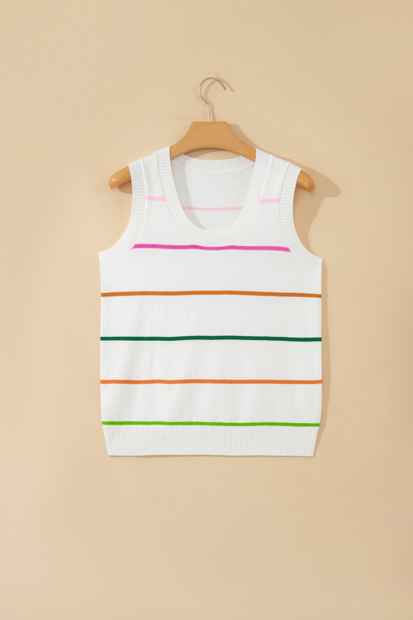Sky Blue Stripe Round Neck Knitted Sweater Tank