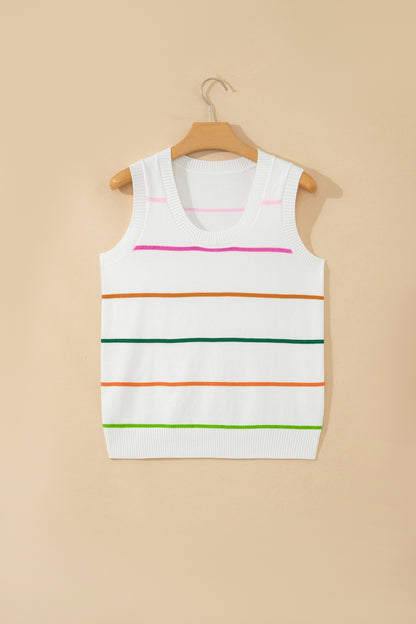 Sky Blue Stripe Round Neck Knitted Sweater Tank