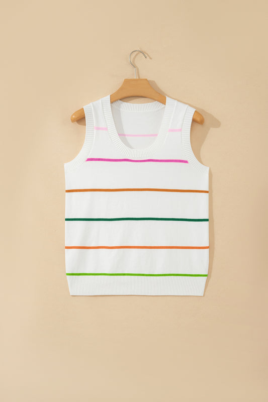 Sky Blue Stripe Round Neck Knitted Sweater Tank