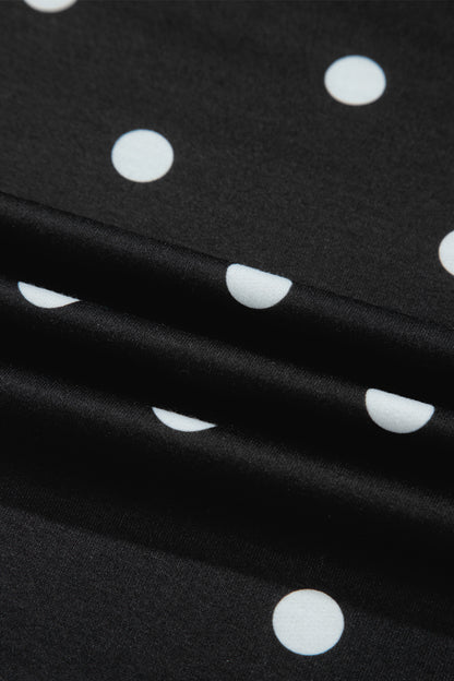 Black Exposed Seam Detail Polka Dot Loose Tee Drawstring Shorts Set