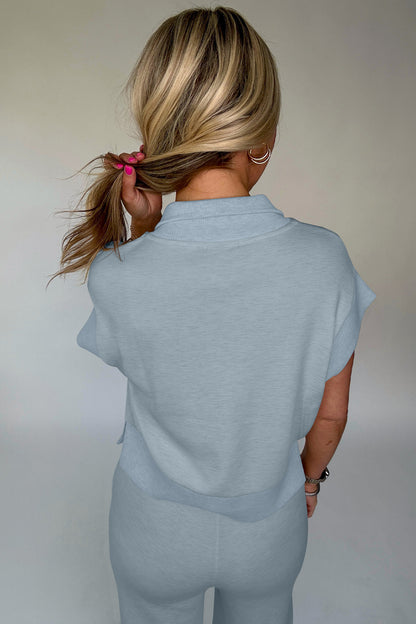 Gray Half Zip Polo Tee Casual Pant Set